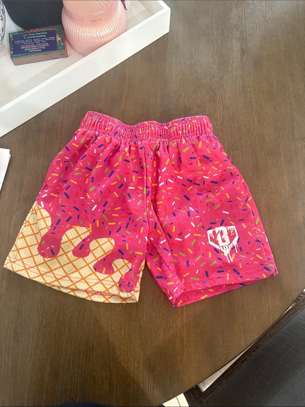 Kids Pink Ice Cream Sprinkle Print Casual Shorts baseball 101
